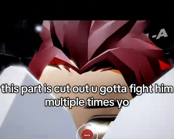 Creator overlay reading this part is cut out u gotta fight him multiple times yo over a close-up of a red-haired character